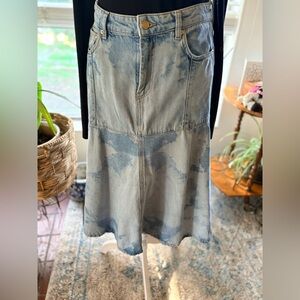 Tie die Blue Denim Midi Skirt by GANNI
